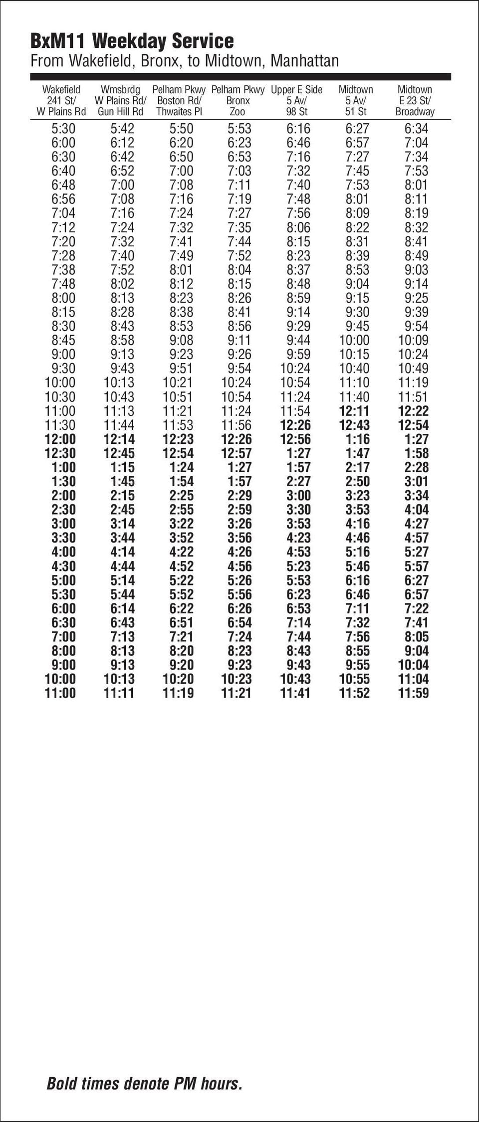 11 bus schedule near me pdf