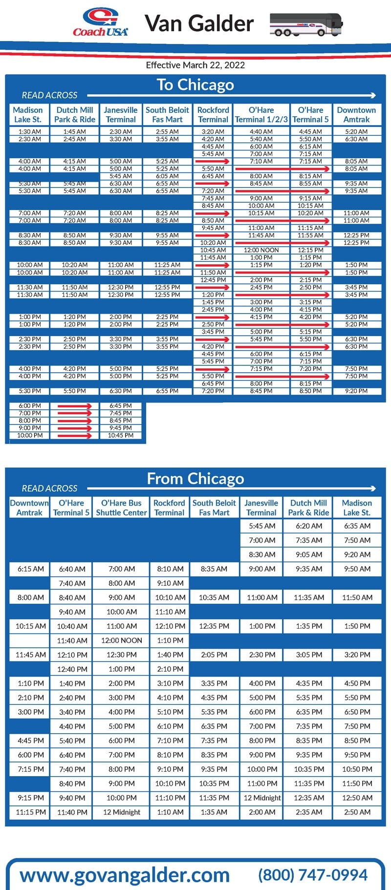 Van Galder Bus Schedule Rockford To Chicago - Schedule Printable