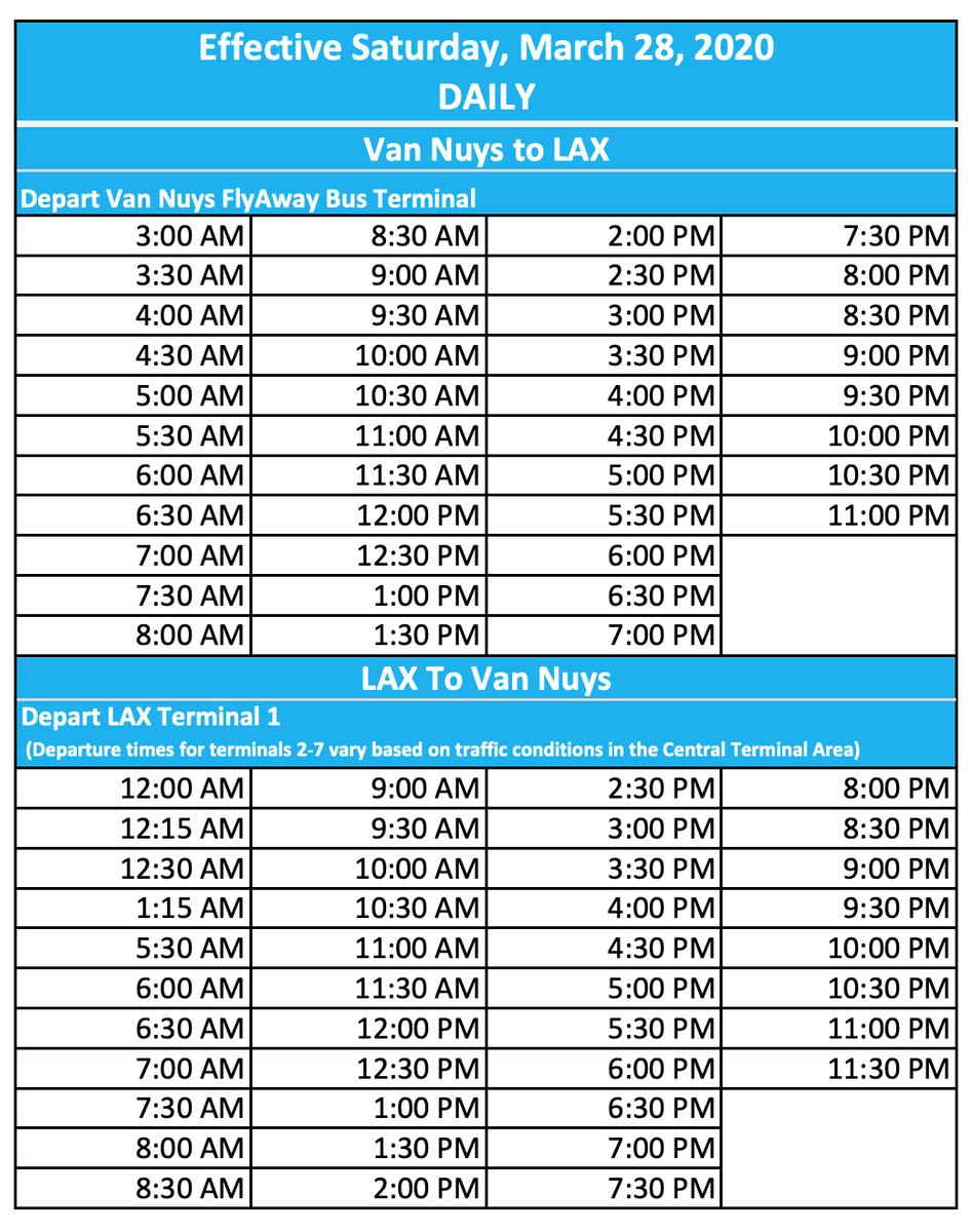 Van Nuys Flyaway Bus Schedule Schedule Printable