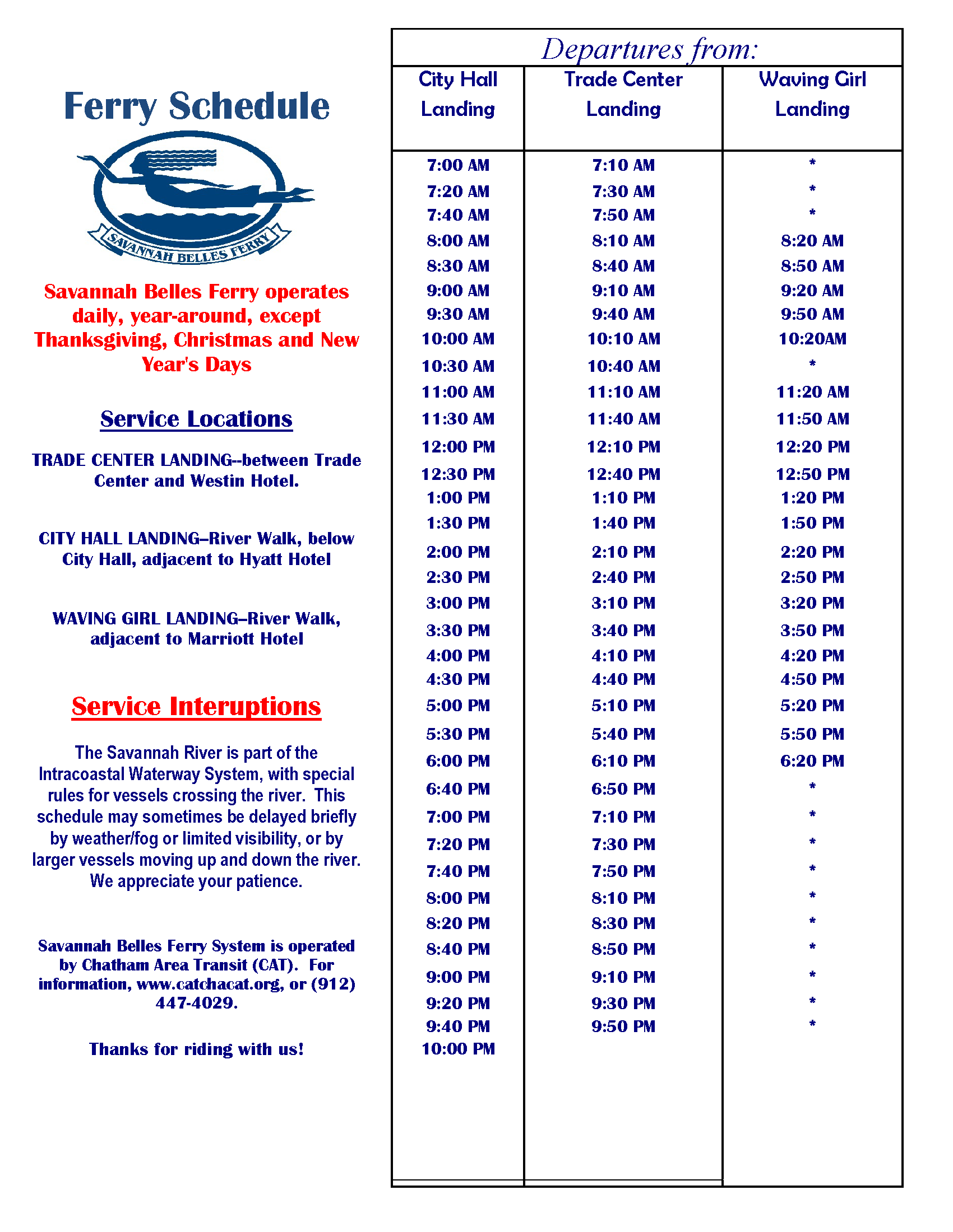 Savannah Cat Bus Schedule Schedule Printable
