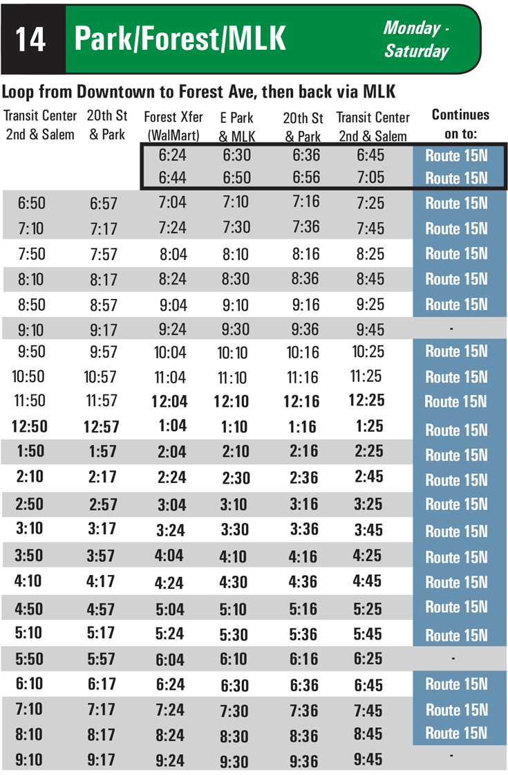 14 Bus Route Schedule Schedule Printable