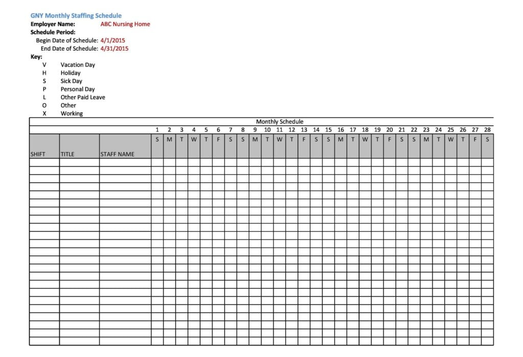 Employee Monthly Schedule Template Free - Schedule Printable