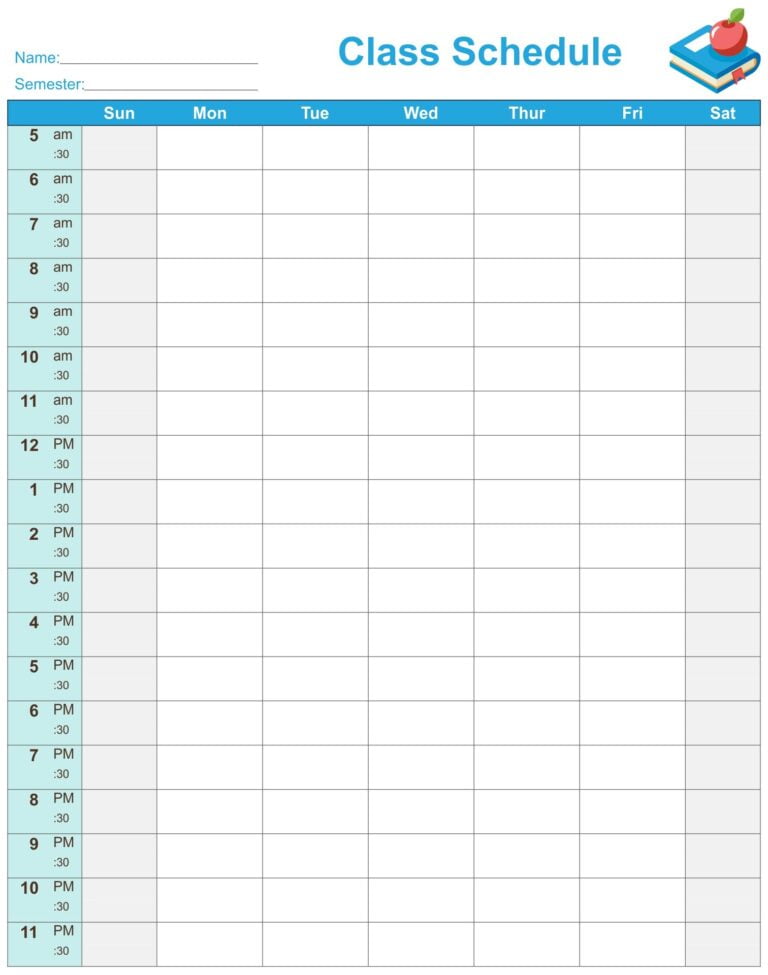 5 Best College Class Schedule Printable Printablee - Schedule Printable