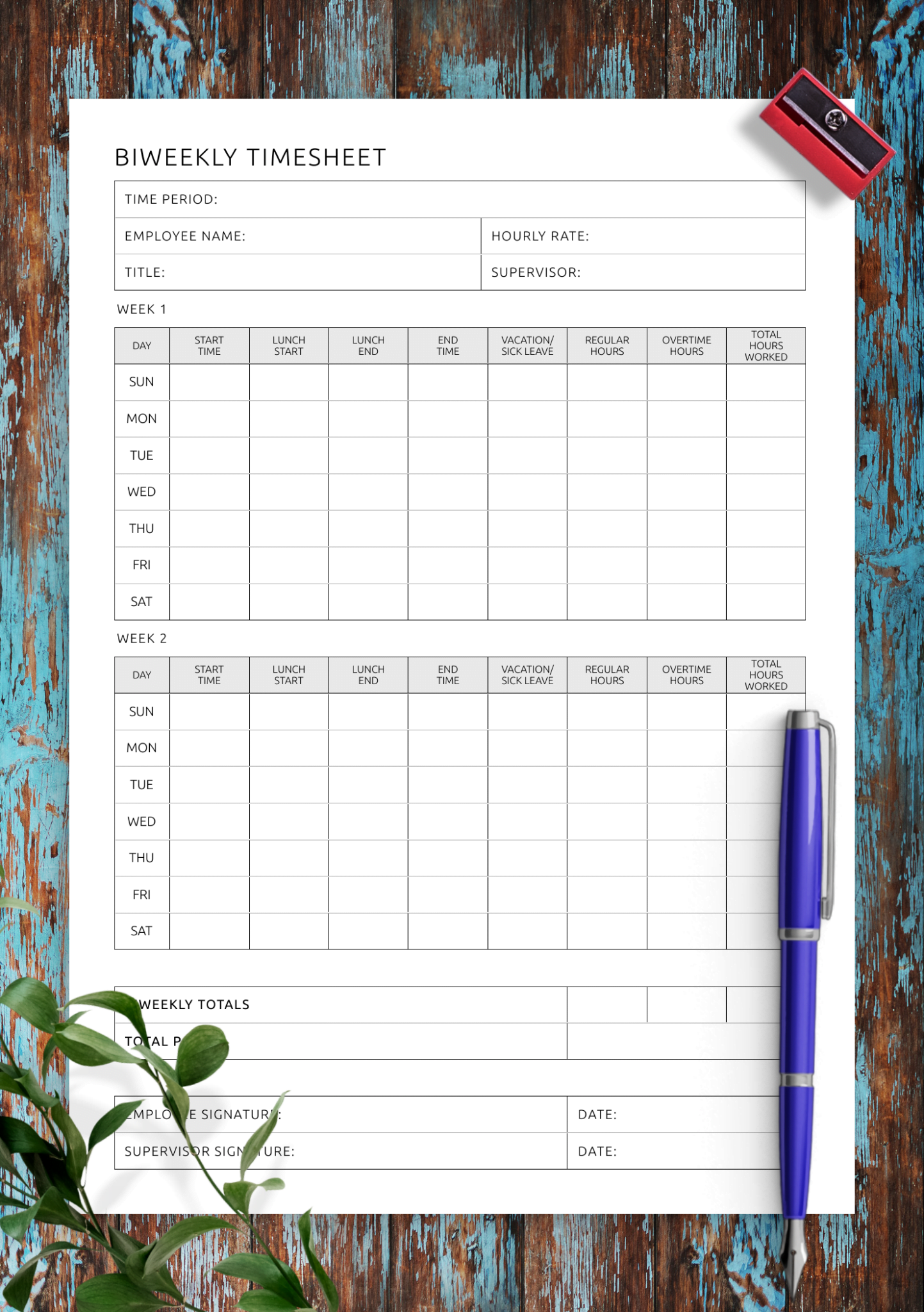 Download Printable Biweekly Timesheet Template PDF - Schedule Printable