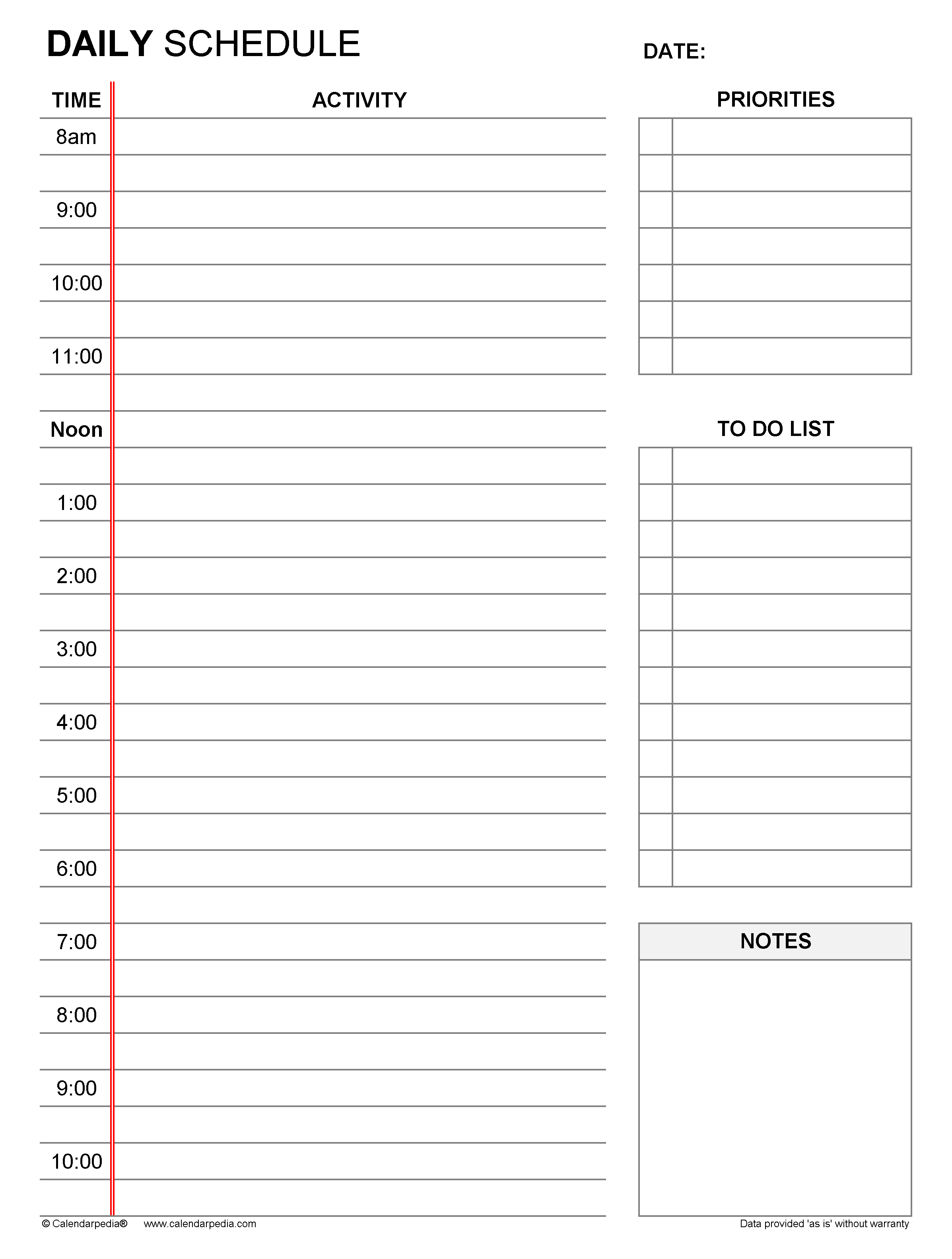 Daily Work Schedule Printable Pdf - Schedule Printable