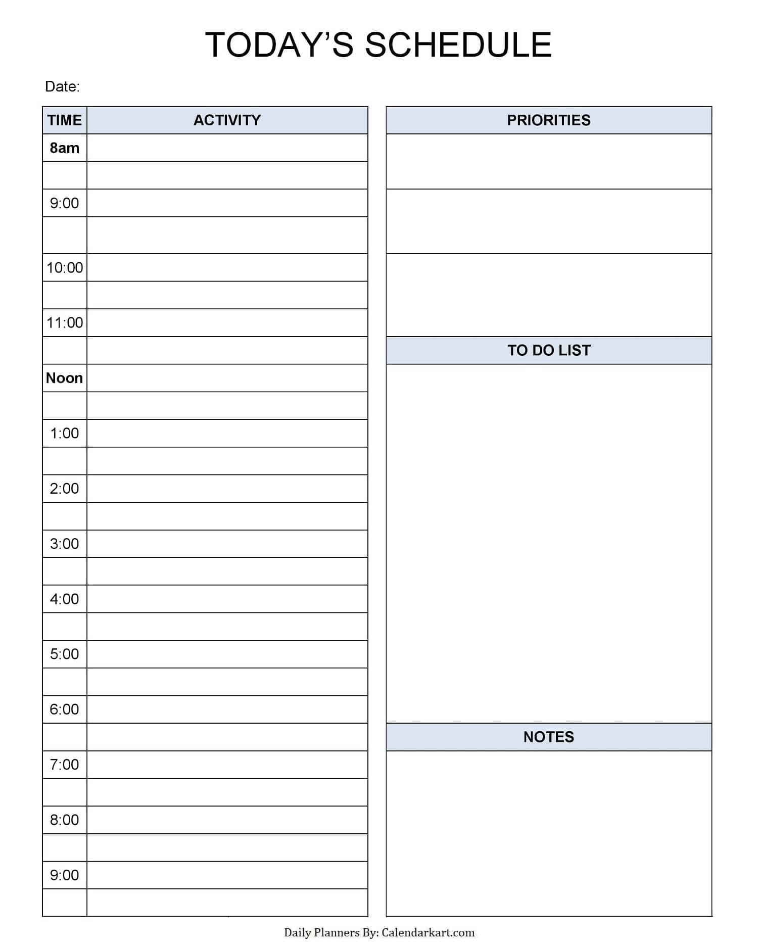 Free Printable Daily Schedule Sheet - Schedule Printable