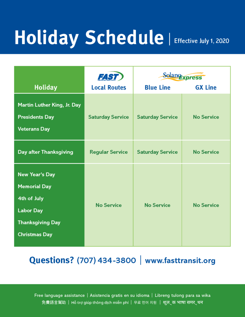 Holiday Bus Schedule 2025