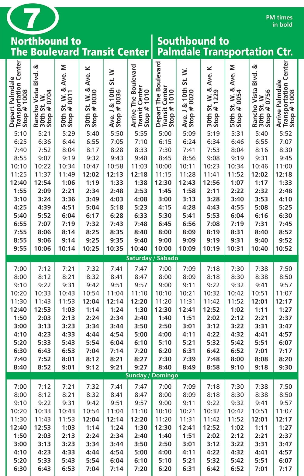 number 7 bus schedule